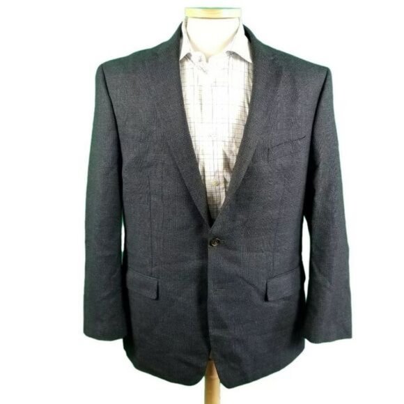 Ralph Lauren 44r Blue Plaid Blazer 100% Wool 2 Button 1 Vent - Picture 1 of 7